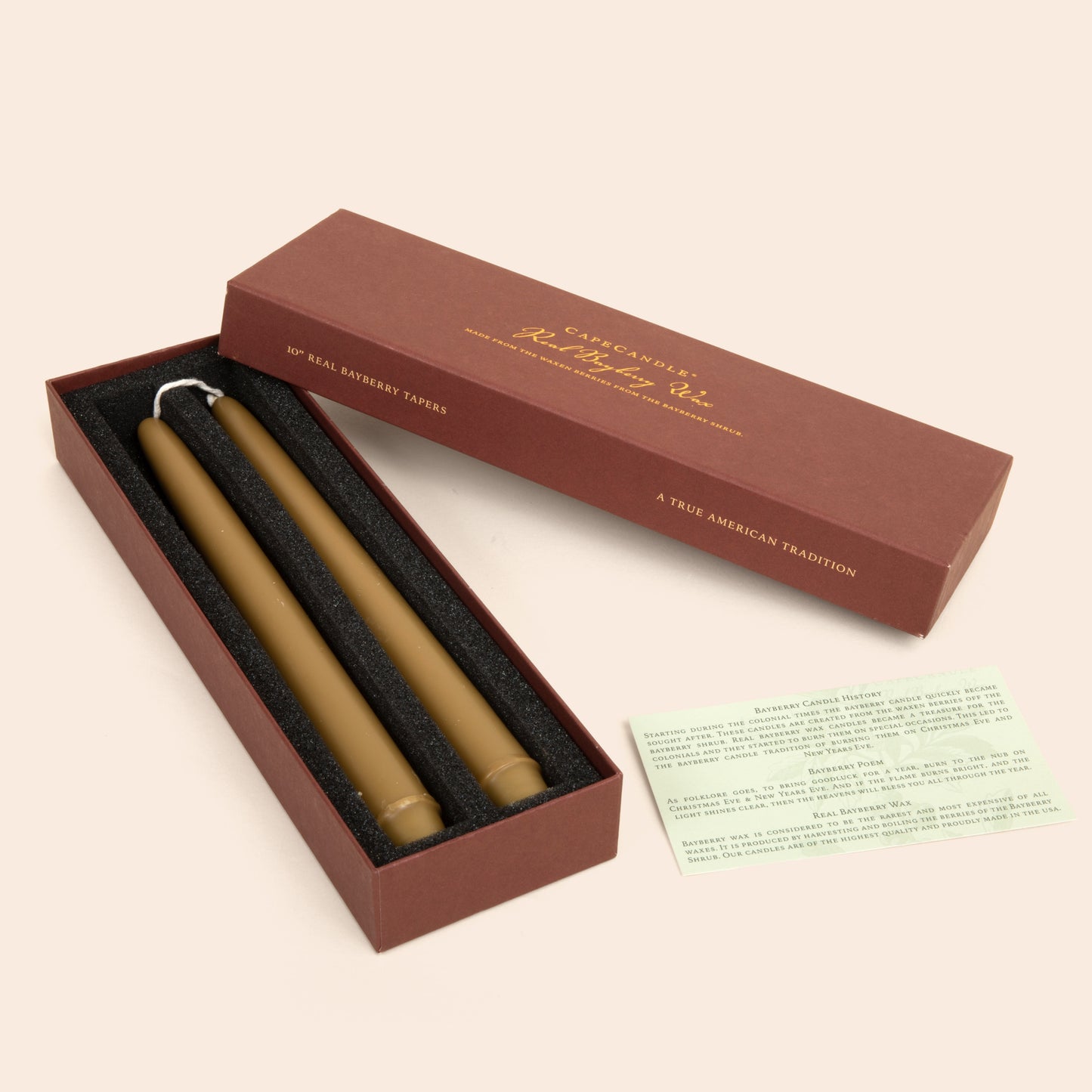 Real Bayberry Wax Tapers 10" Boxed Pair