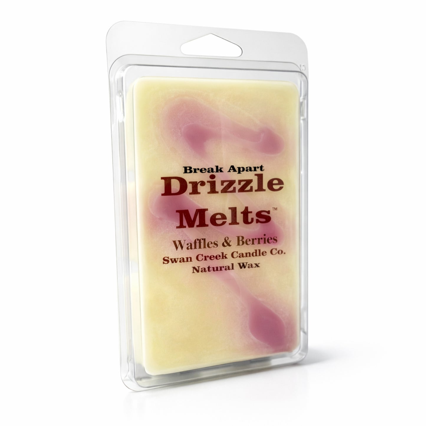 Drizzle Melts packaging with waffle and berries design on a white background