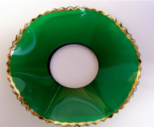 Bobeche - SET OF 2 Green Fluted with Gold Rim Glass 2.75 Inch