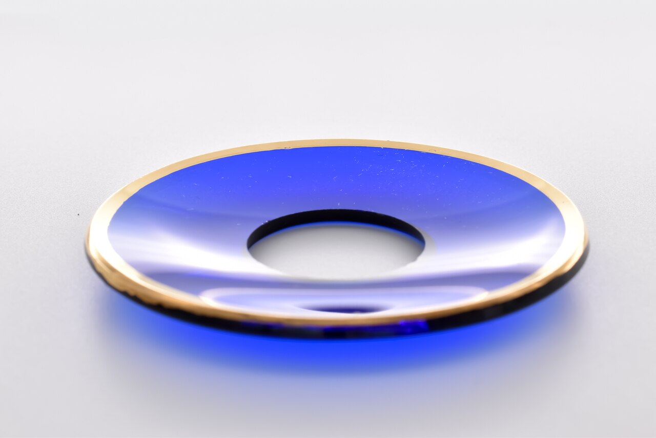 Bobeche - SET OF 2 Blue With Gold Border Glass 2.75 inch