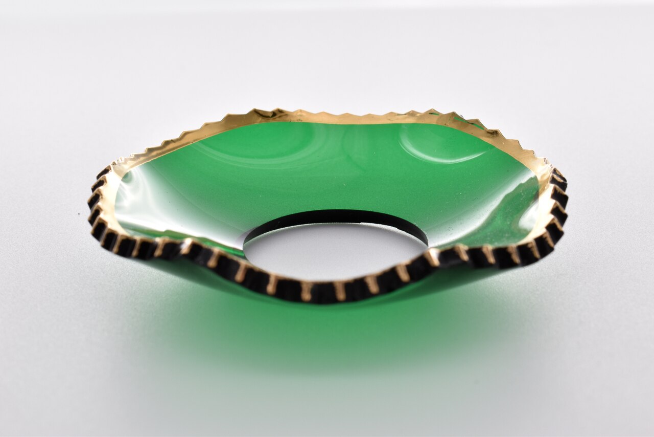 Bobeche - SET OF 2 Green Fluted with Gold Rim Glass 2.75 Inch