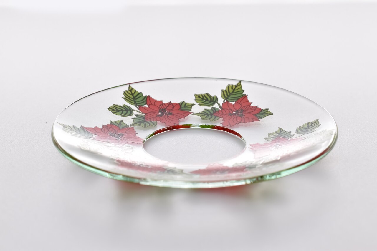 Bobeche - SET OF 2 Poinsettia Glass 2.75 Inch