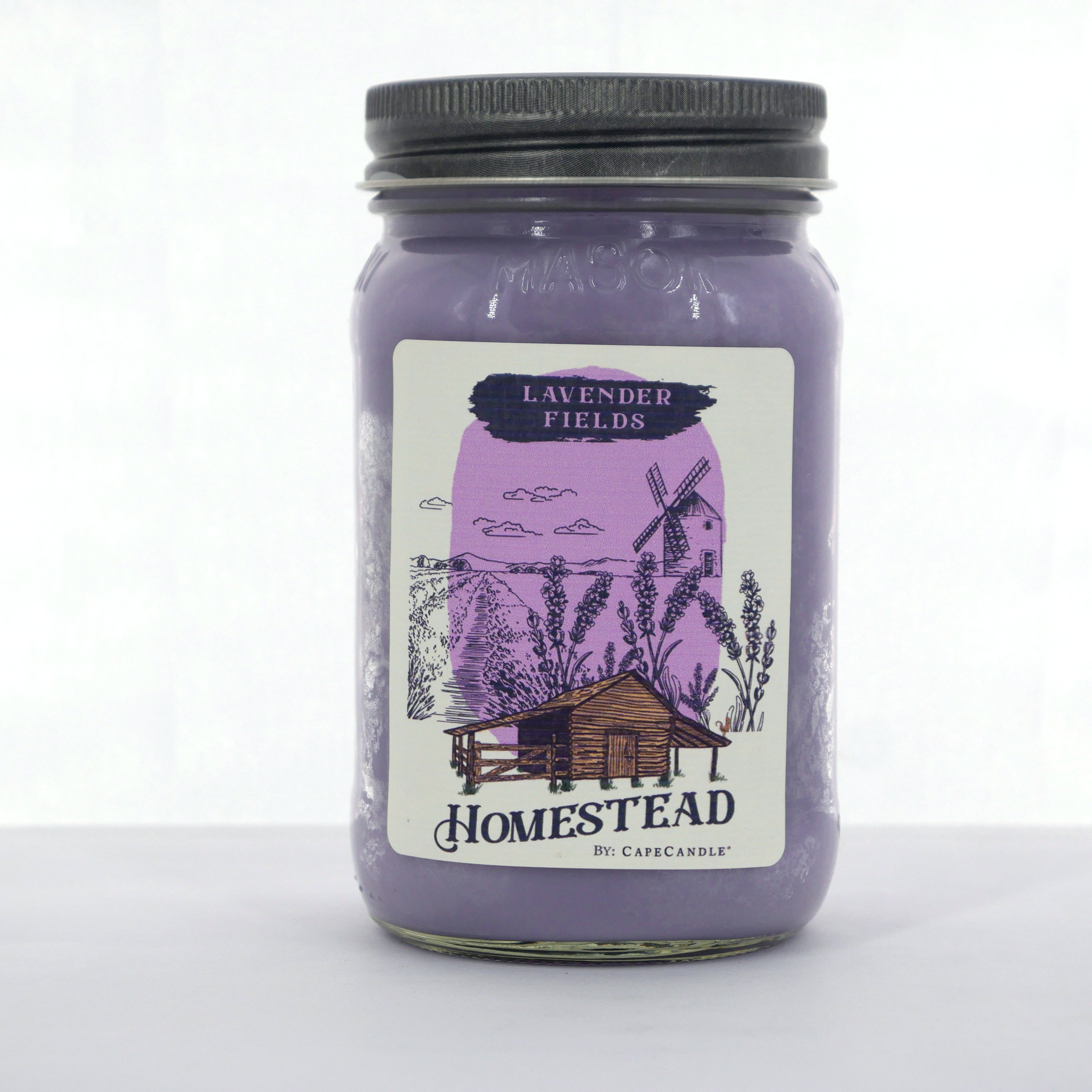 Lavender Fields Soy Candle 16oz Homestead Mason Jar by Cape Candle