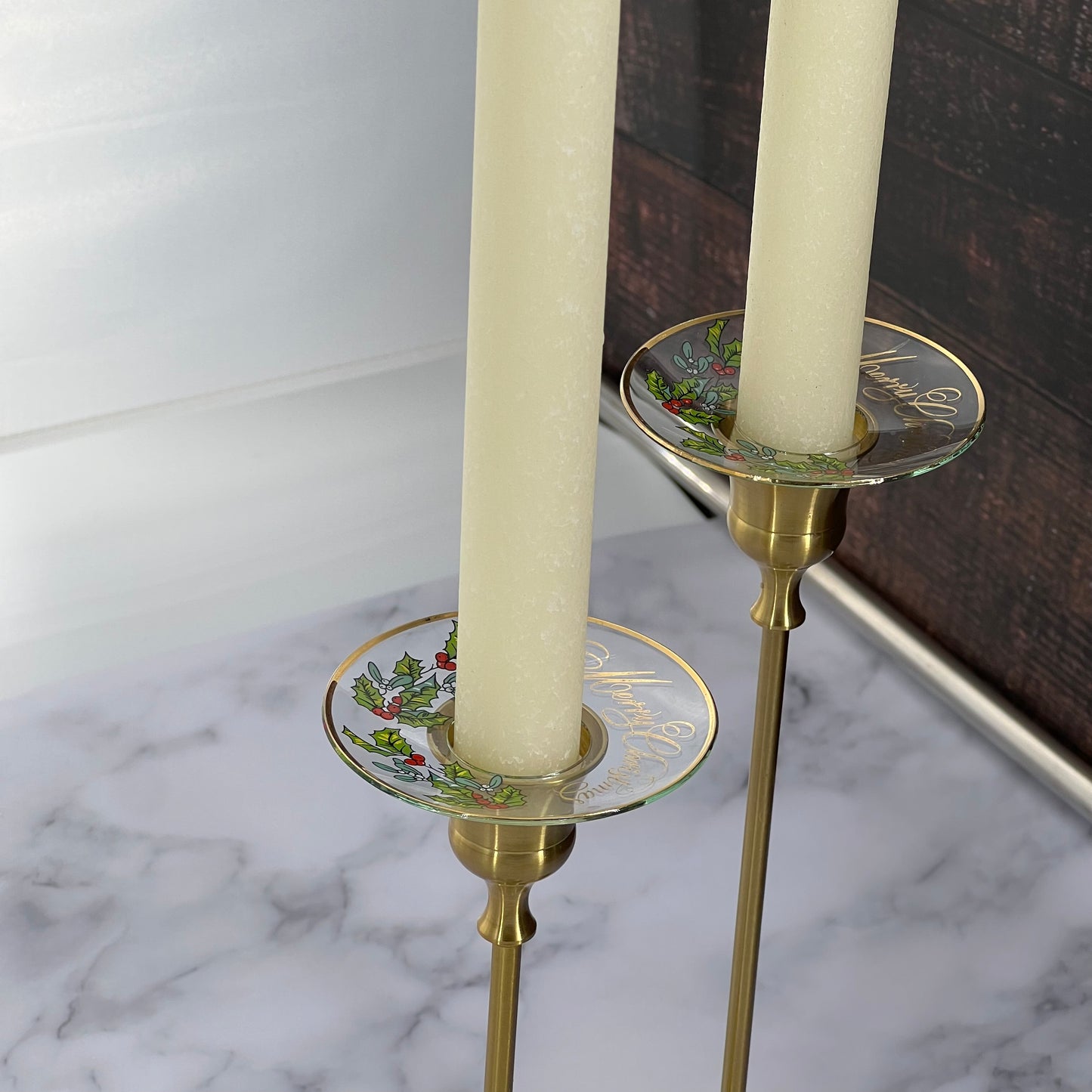 Bobeche - SET OF 2 Merry Christmas Gold Border Glass 2.75 Inch