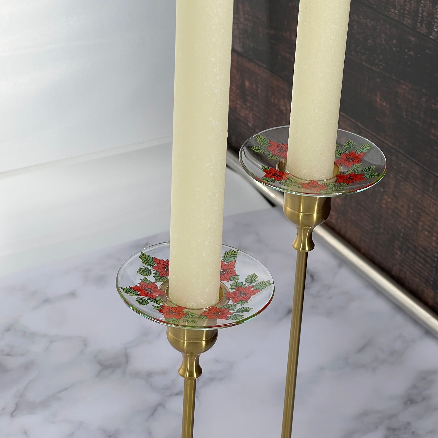 Bobeche - SET OF 2 Poinsettia Glass 2.75 Inch