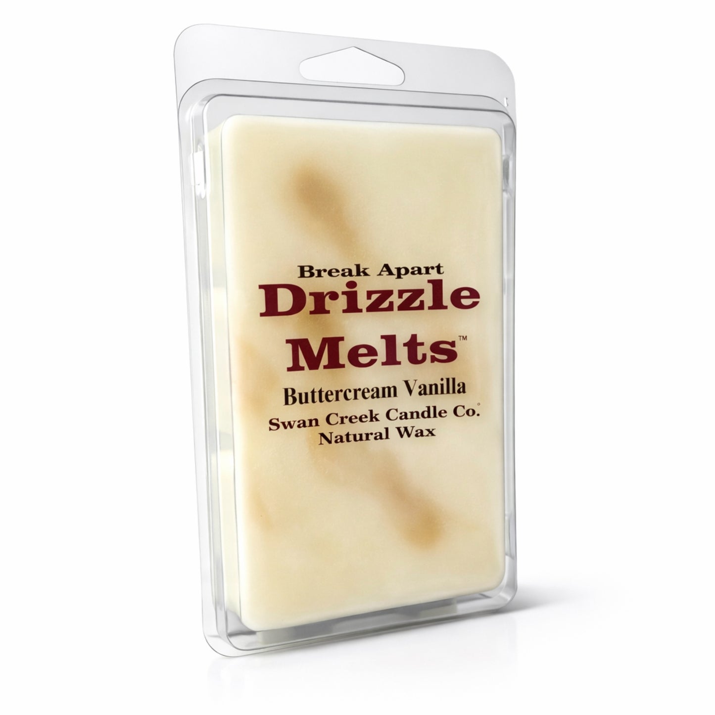 Packaged Drizzle Melts Buttercream Vanilla wax cubes by Swan Creek Candle Co on a white background