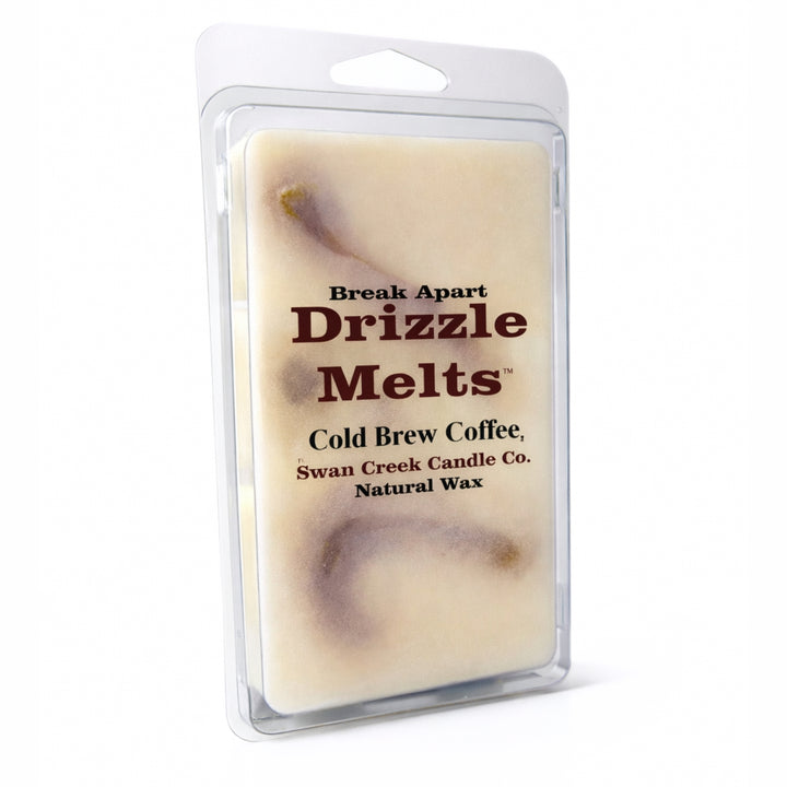 Drizzle Melts wax package with 'Cold Brew Coffee' flavor from Swan Creek Candle Co. on a white background.
