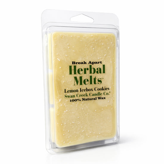 Herbal Melts wax bar in packaging with branding details on a white background