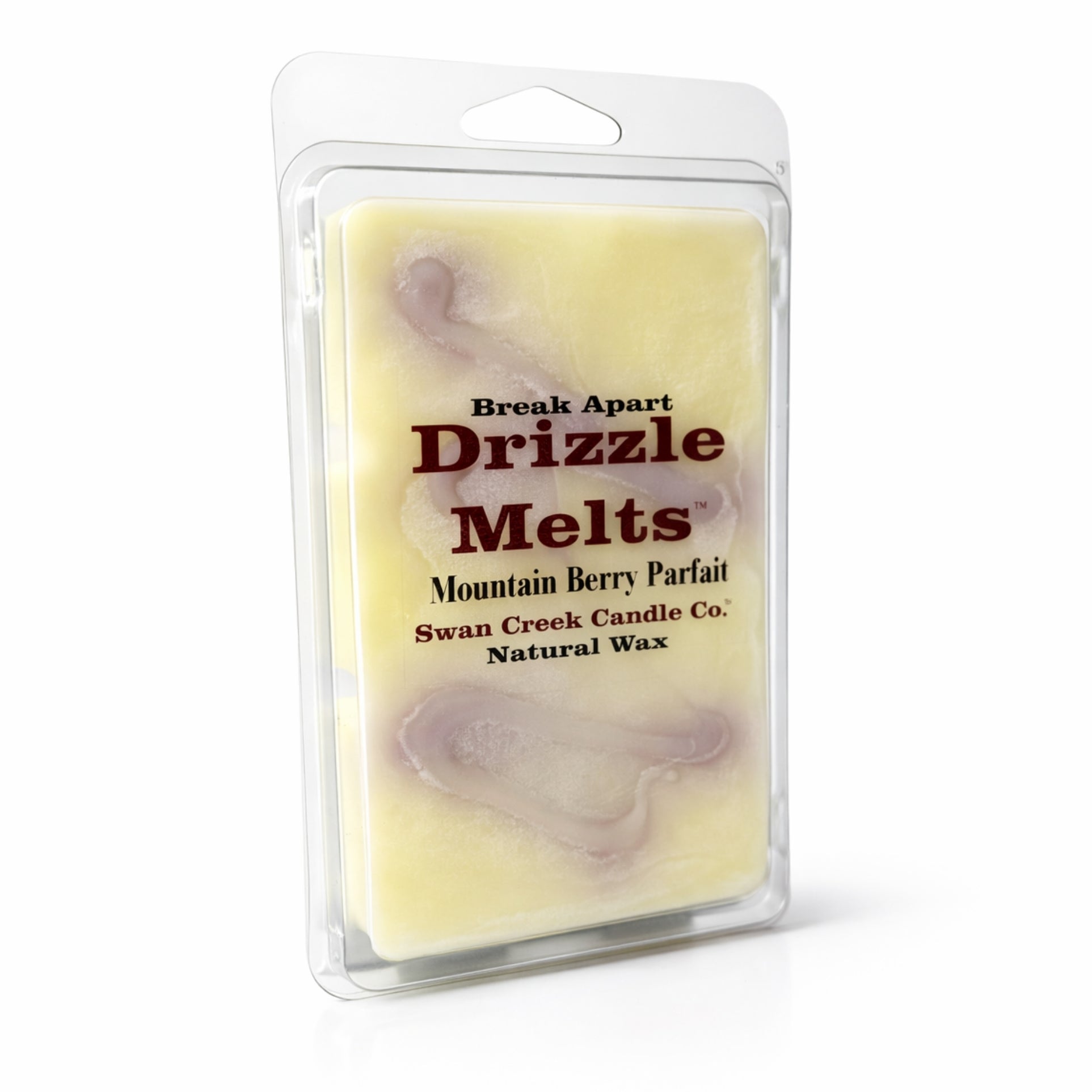 Packaged wax melt with 'Drizzle Melts' branding on a white background