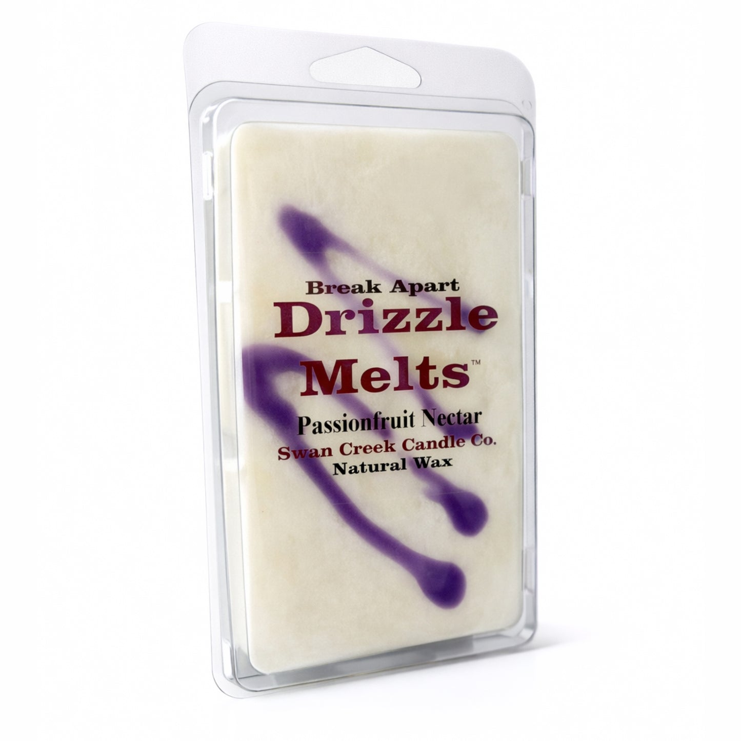 Drizzle Melts packaging with 'Passionfruit Nectar' text on a white background
