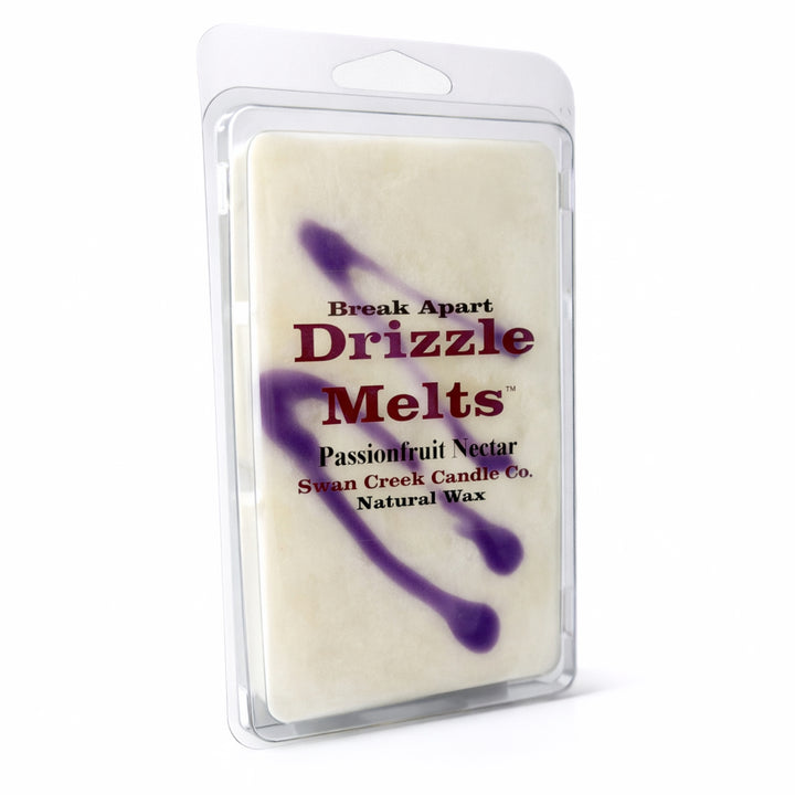 Drizzle Melts packaging with 'Passionfruit Nectar' text on a white background