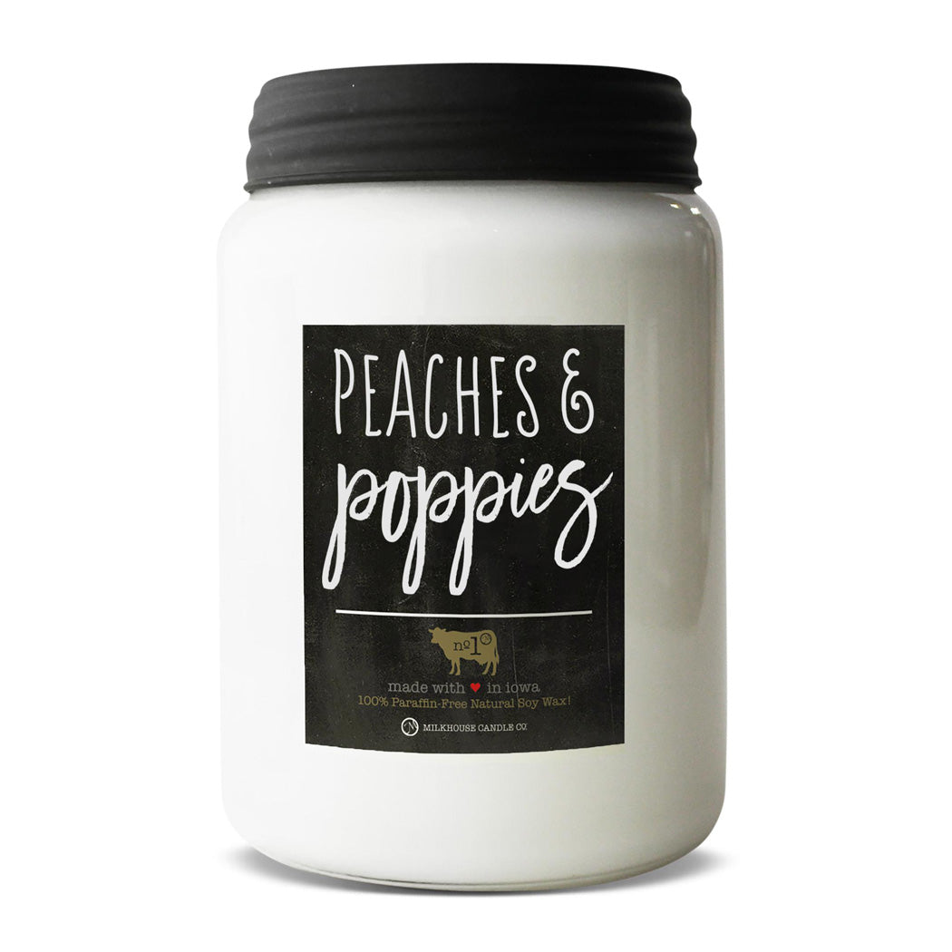 Peaches & Poppies 26oz Farmhouse Jar Candle by Milkhouse Candle Co.