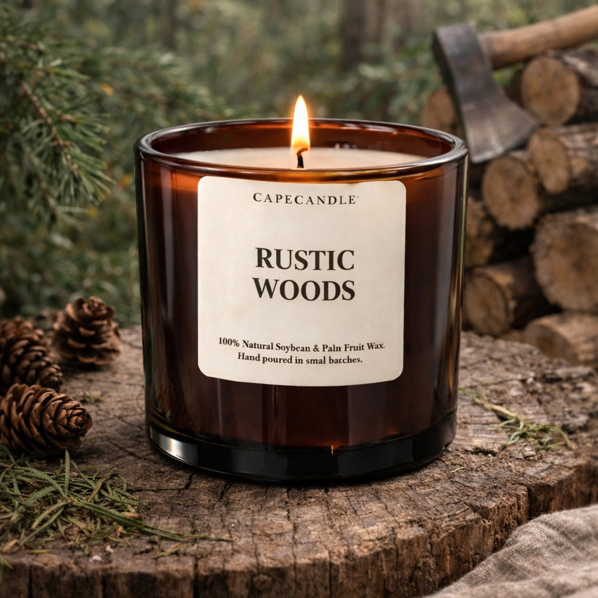 Rustic Woods Amber Jar Candle – Cape Candle