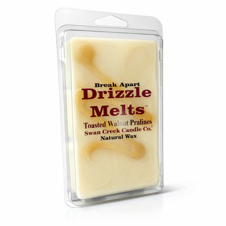 Packaged wax melt with 'Drizzle Melts' branding on a white background