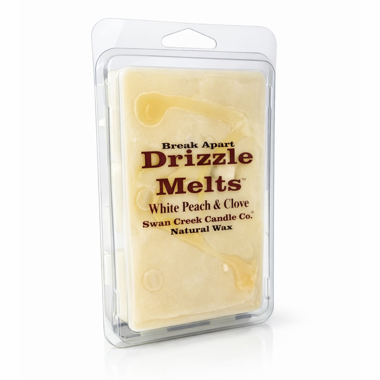 Packaged wax melt with 'Drizzle Melts' branding on a white background