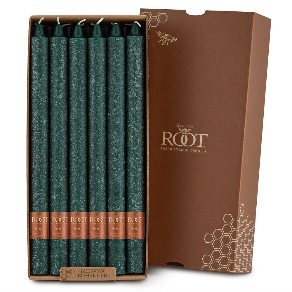 Root Candles - 12" Arista™ Timberline Dinner Candle - Dark Green Box of 12
