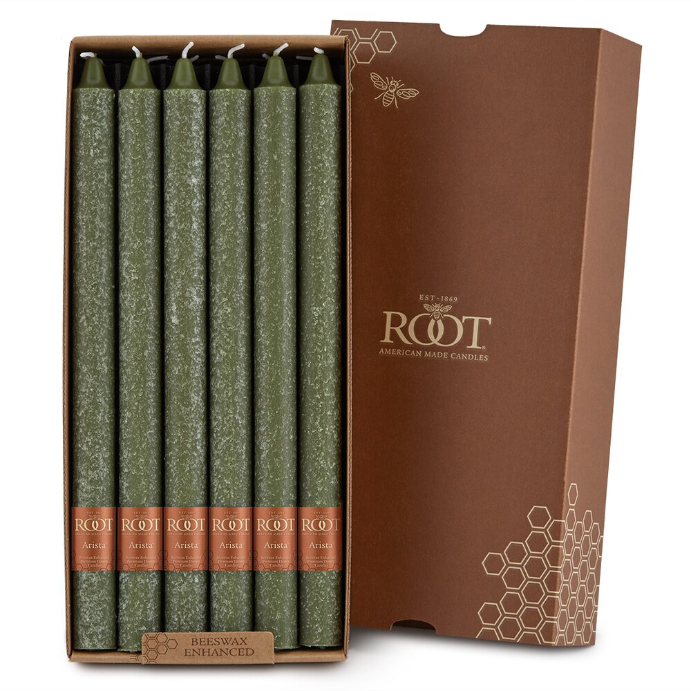 Root Candles - 12" Arista™ Timberline Dinner Candle - Dark Olive Box of 12