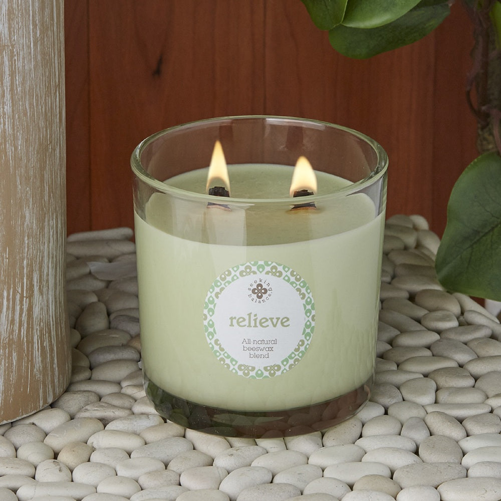 Relieve: Eucalyptus Menthol 12oz Seeking Balance Wood Wick Candle by Root Candles