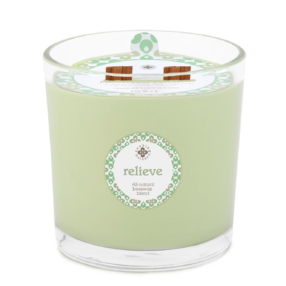 Relieve: Eucalyptus Menthol 12oz Seeking Balance Wood Wick Candle by Root Candles