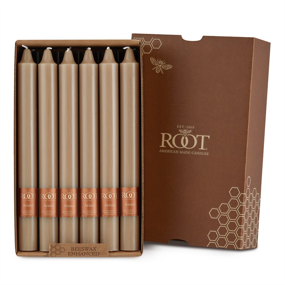 Root Candles - 9" Arista™ Smooth Dinner Candle - Taupe Box of 12