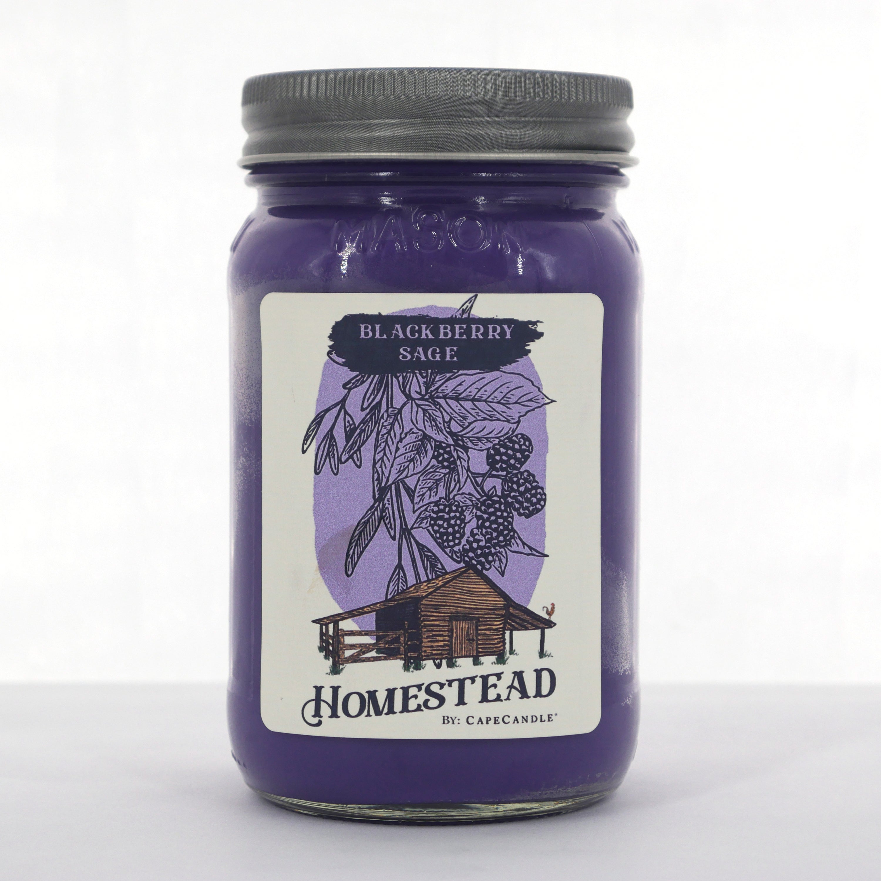 Blackberry Sage Soy Candle 16oz Homestead Mason Jar by Cape Candle