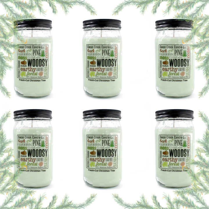 Fresh Cut Christmas Tree 24oz Soy Candle Pantry Jar (6 Pack) by Swan Creek Candle