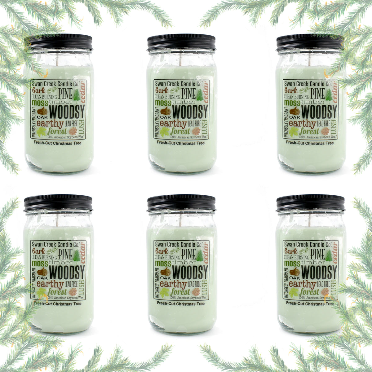 Fresh Cut Christmas Tree 24oz Soy Candle Pantry Jar (6 Pack) by Swan Creek Candle