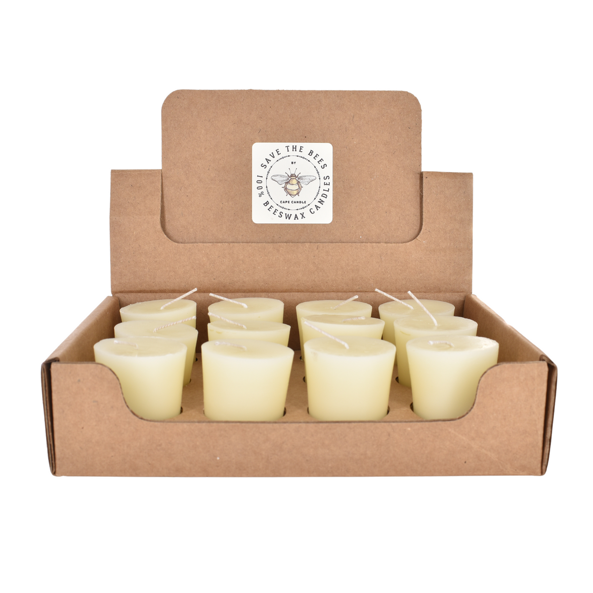 100% Beeswax Ivory Votives (Box of 12) Save The Bees by Cape Candle