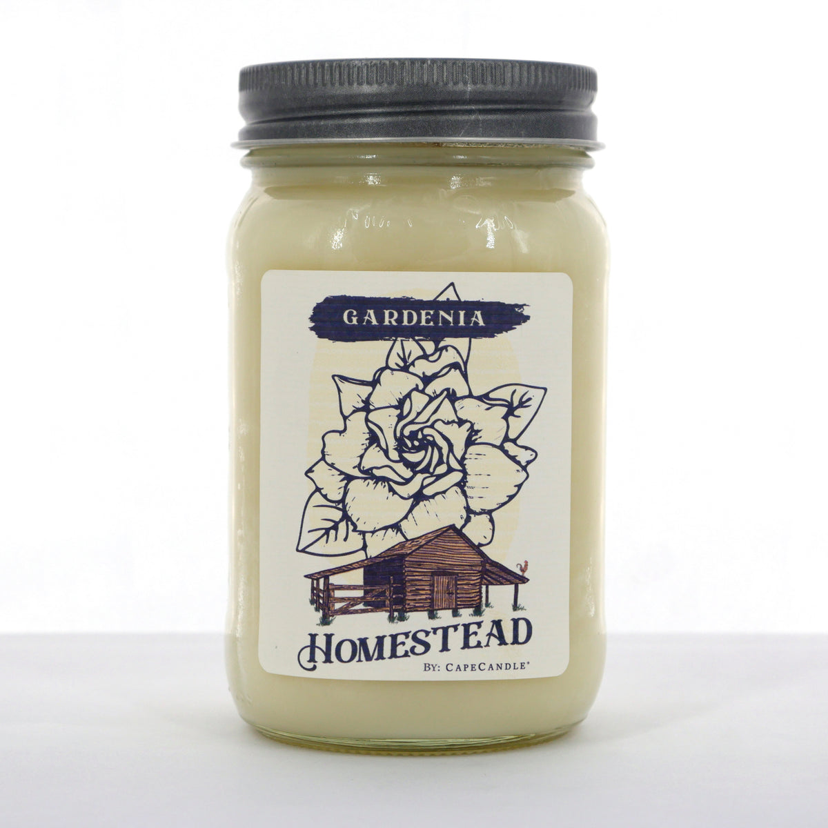 Gardenia Soy Candle 16oz Homestead Mason Jar by Cape Candle