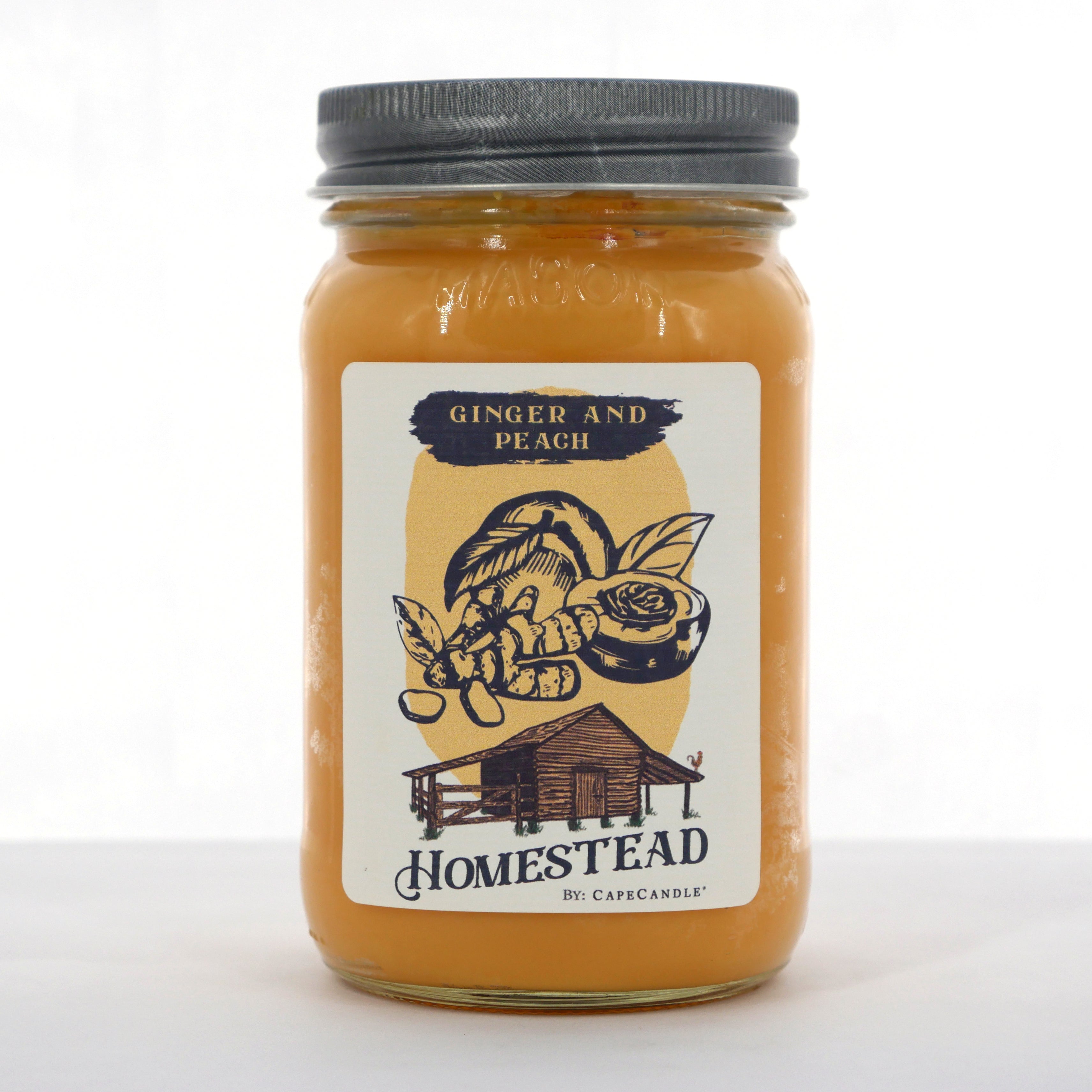 Ginger & Peach Soy Candle 16oz Homestead Mason Jar by Cape Candle
