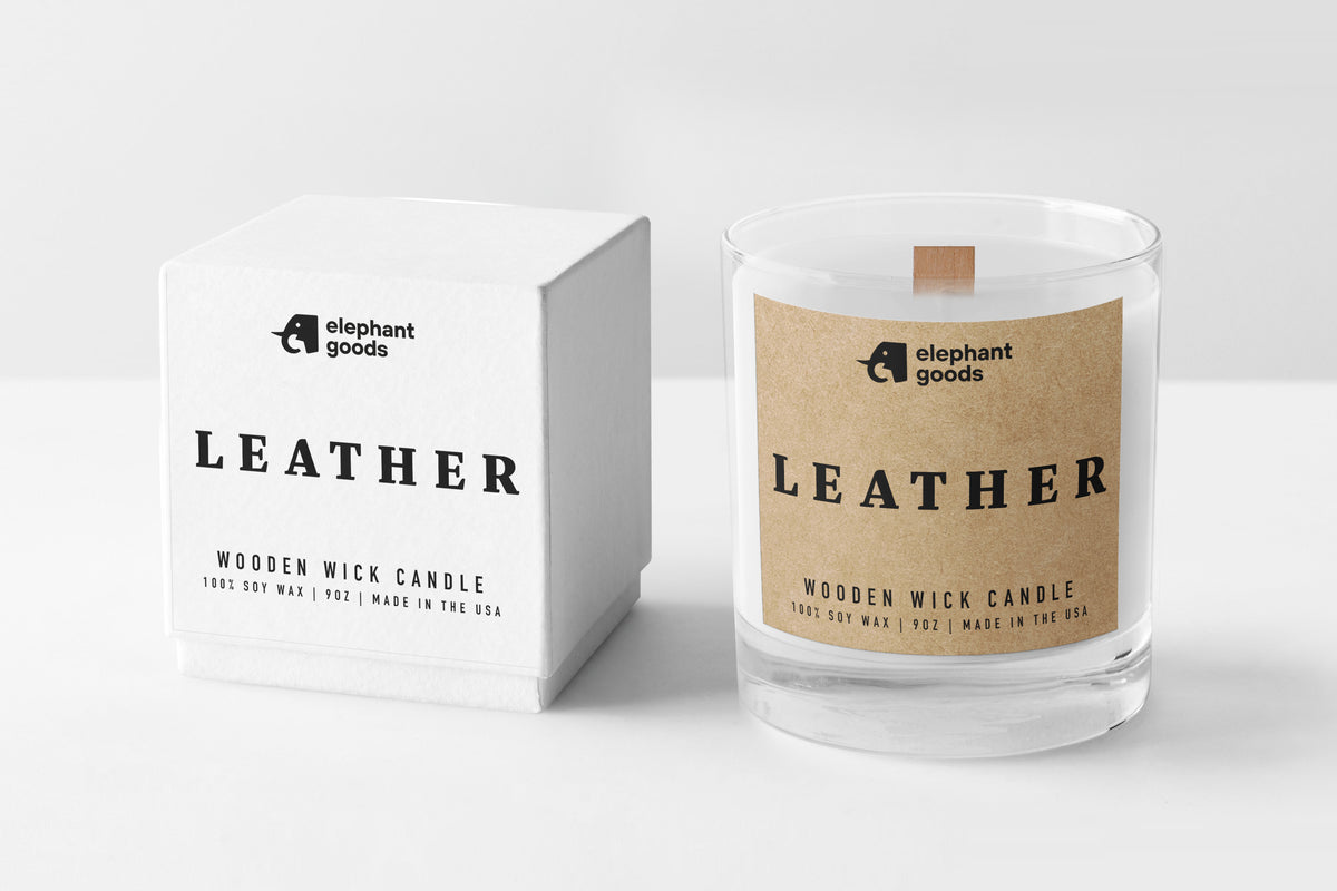Leather 9oz Wood Wick Candle by Elephant Goods