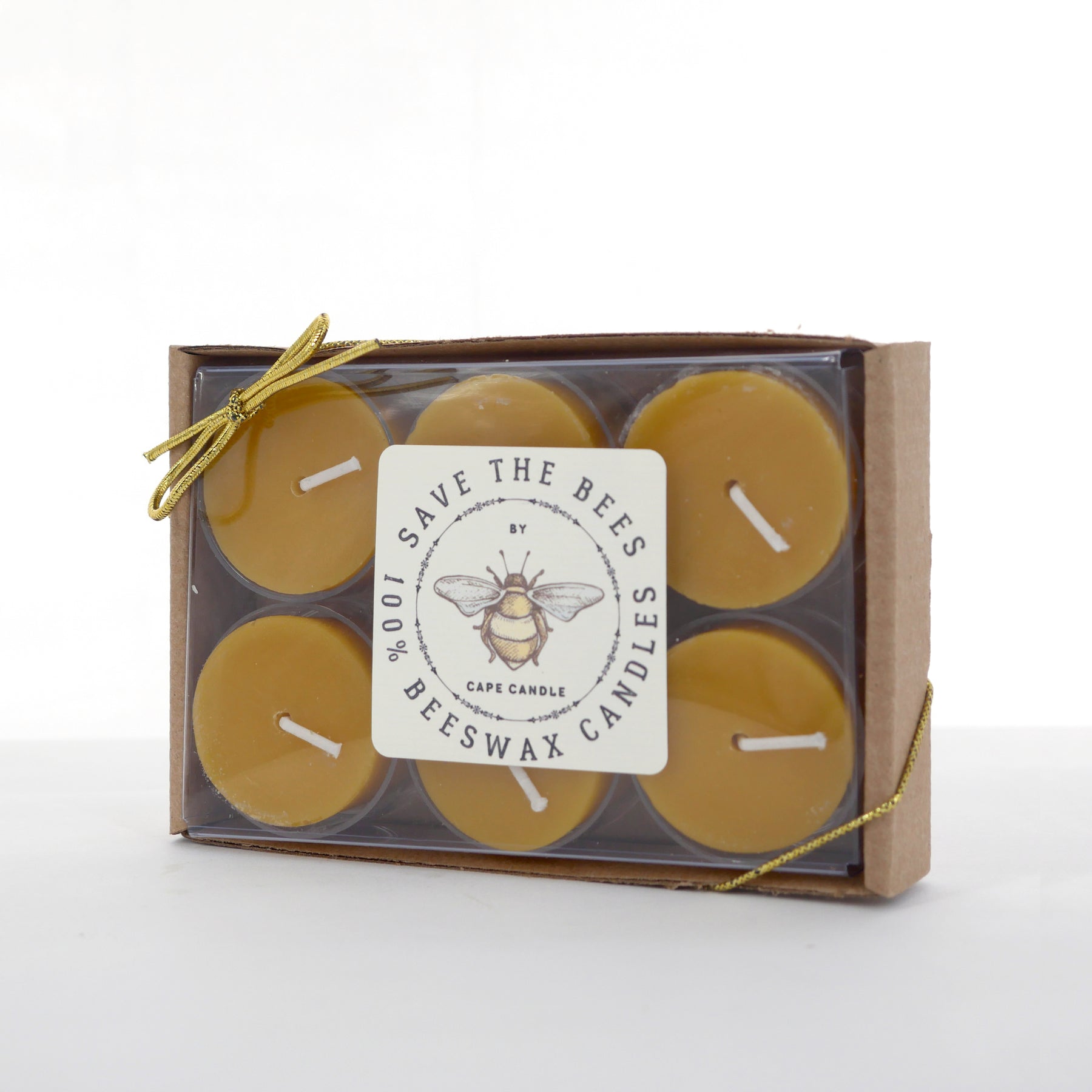 100 Beeswax Natural Tealights (Box of 6) Save The Bees By Cape Candle