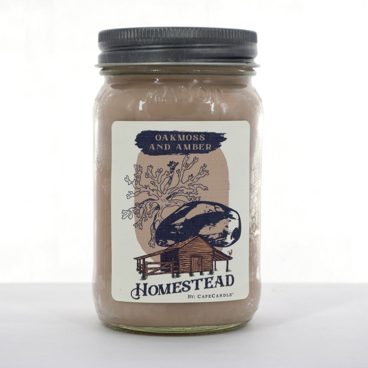 Oak Moss & Amber Soy Candle 16oz Homestead Mason Jar by Cape Candle