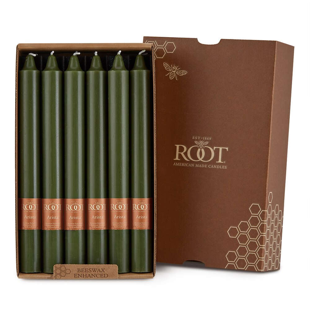Root Candles - 9" Arista™ Smooth Dinner Candle - Dark Olive Box of 12