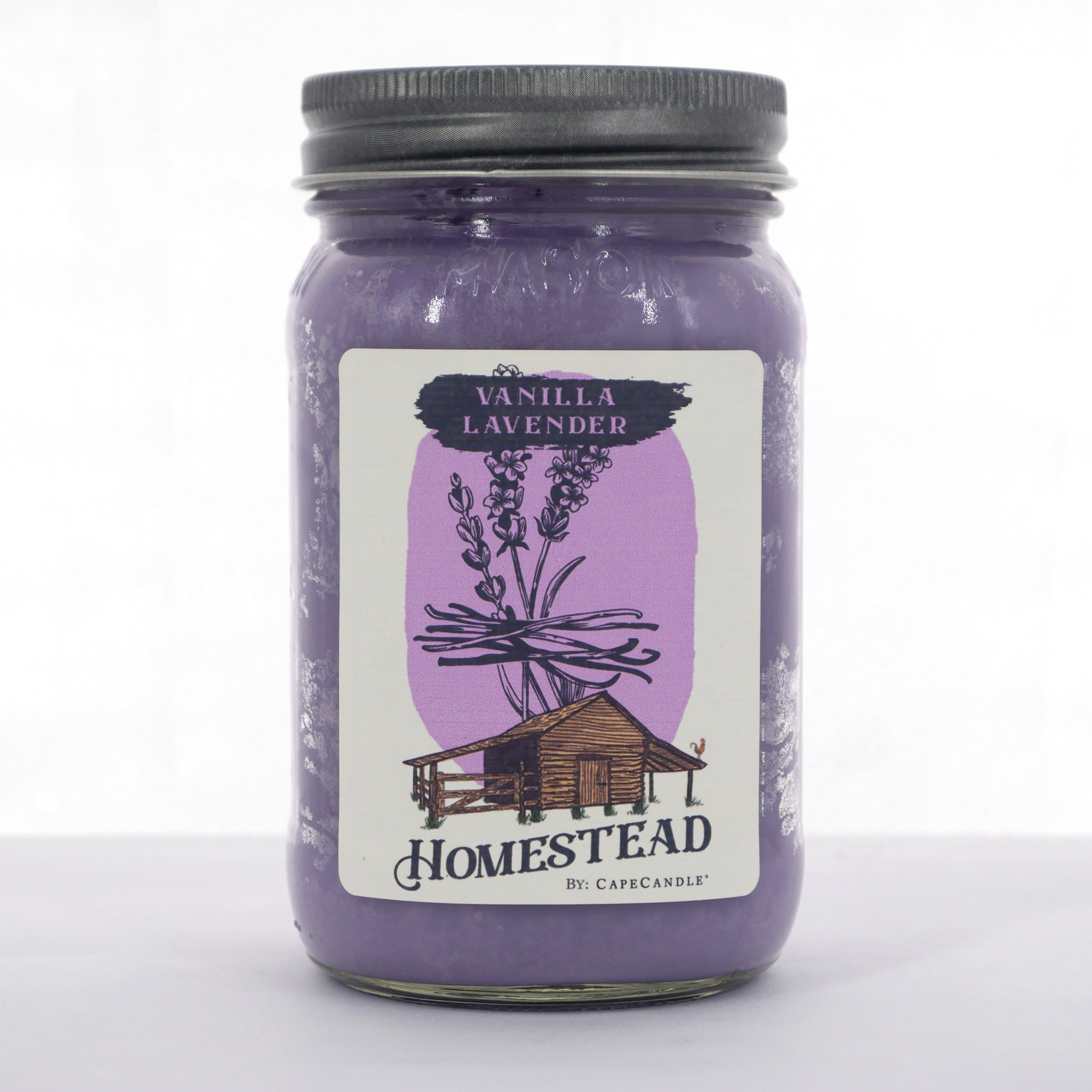 Vanilla Lavender Soy Candle 16oz Homestead Mason Jar by Cape Candle