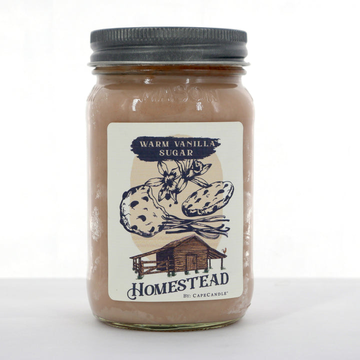Warm Vanilla Sugar Soy Candle 16oz Homestead Mason Jar by Cape Candle