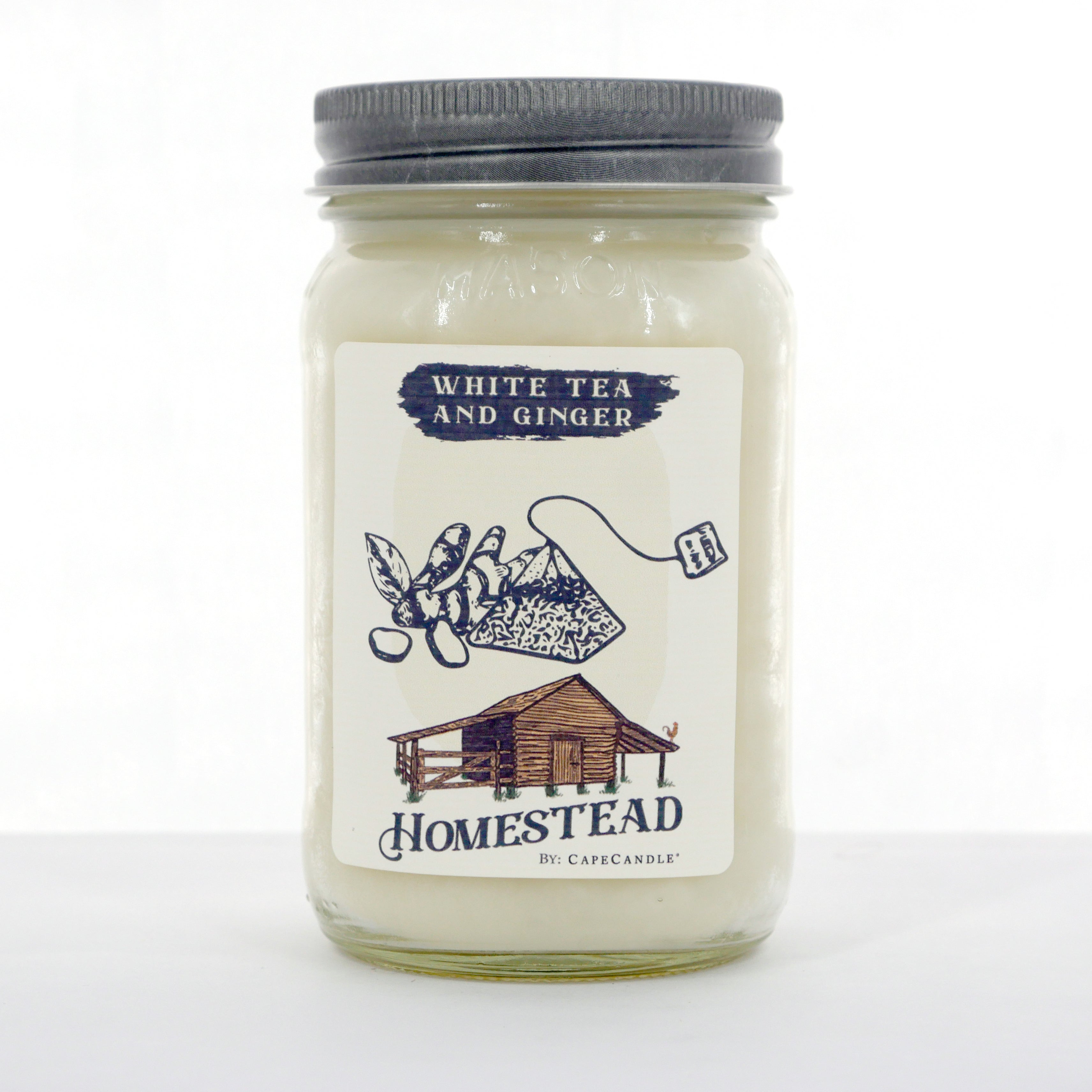 White Tea & Ginger Soy Candle 16oz Homestead Mason Jar by Cape Candle