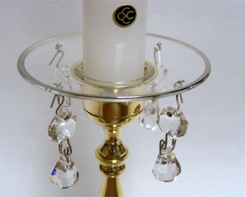 Bobeche - SET OF 2 Silver Border With Four Crystal Prisms Glass 2.75 Inch