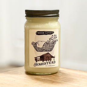 Fresh Linen Soy Candle 16oz Homestead Mason Jar by Cape Candle