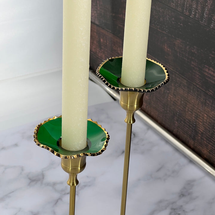 Bobeche - SET OF 2 Green Fluted with Gold Rim Glass 2.75 Inch