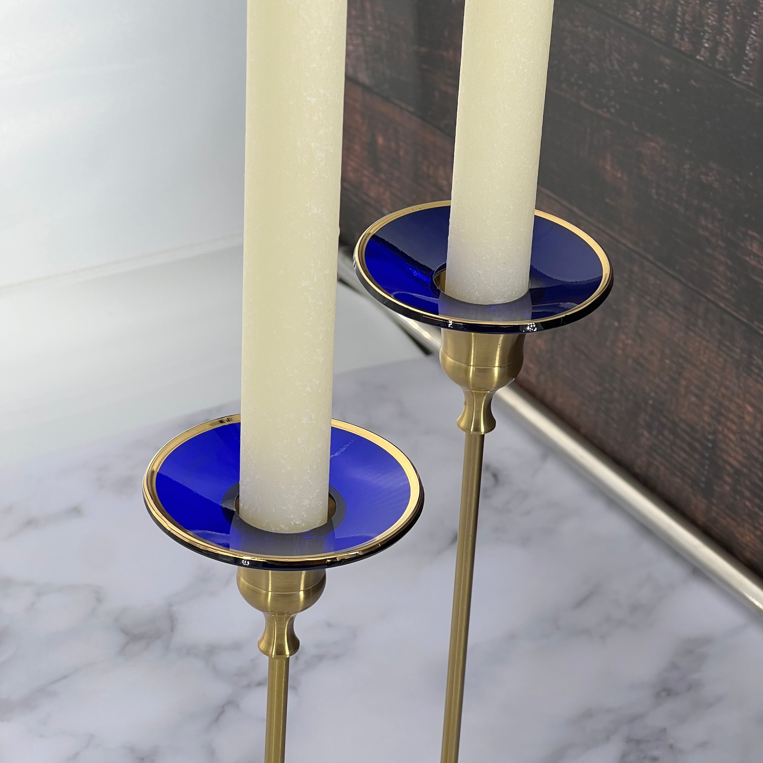 Bobeche - SET OF 2 Blue With Gold Border Glass 2.75 inch