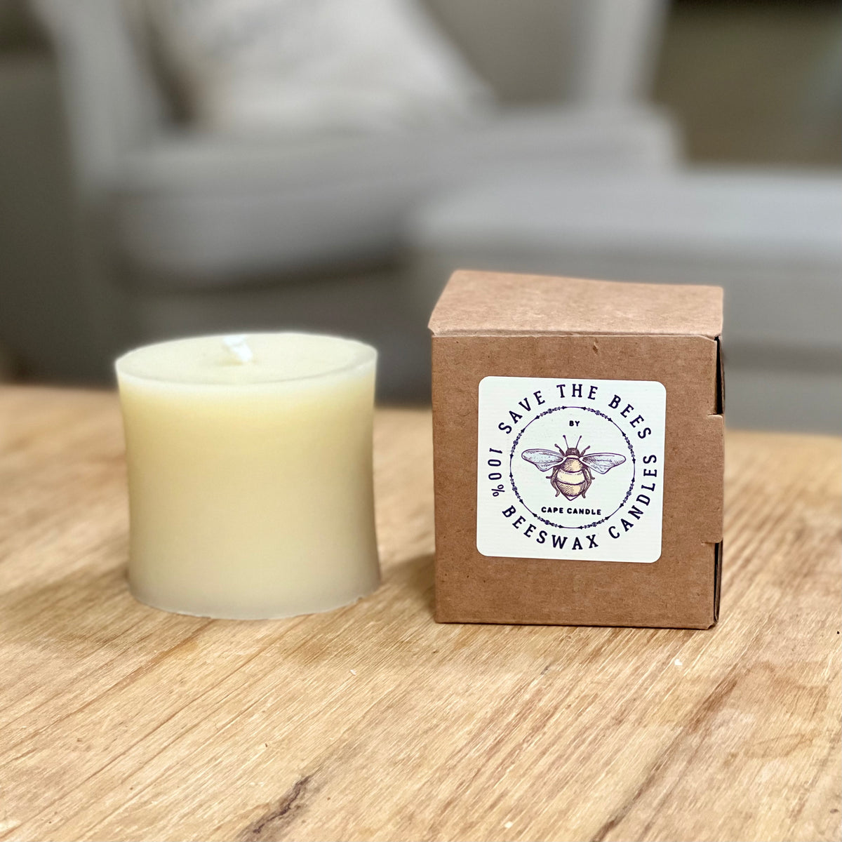 100% Beeswax Ivory 3x4 Pillar Candle Save The Bees By Cape Candle