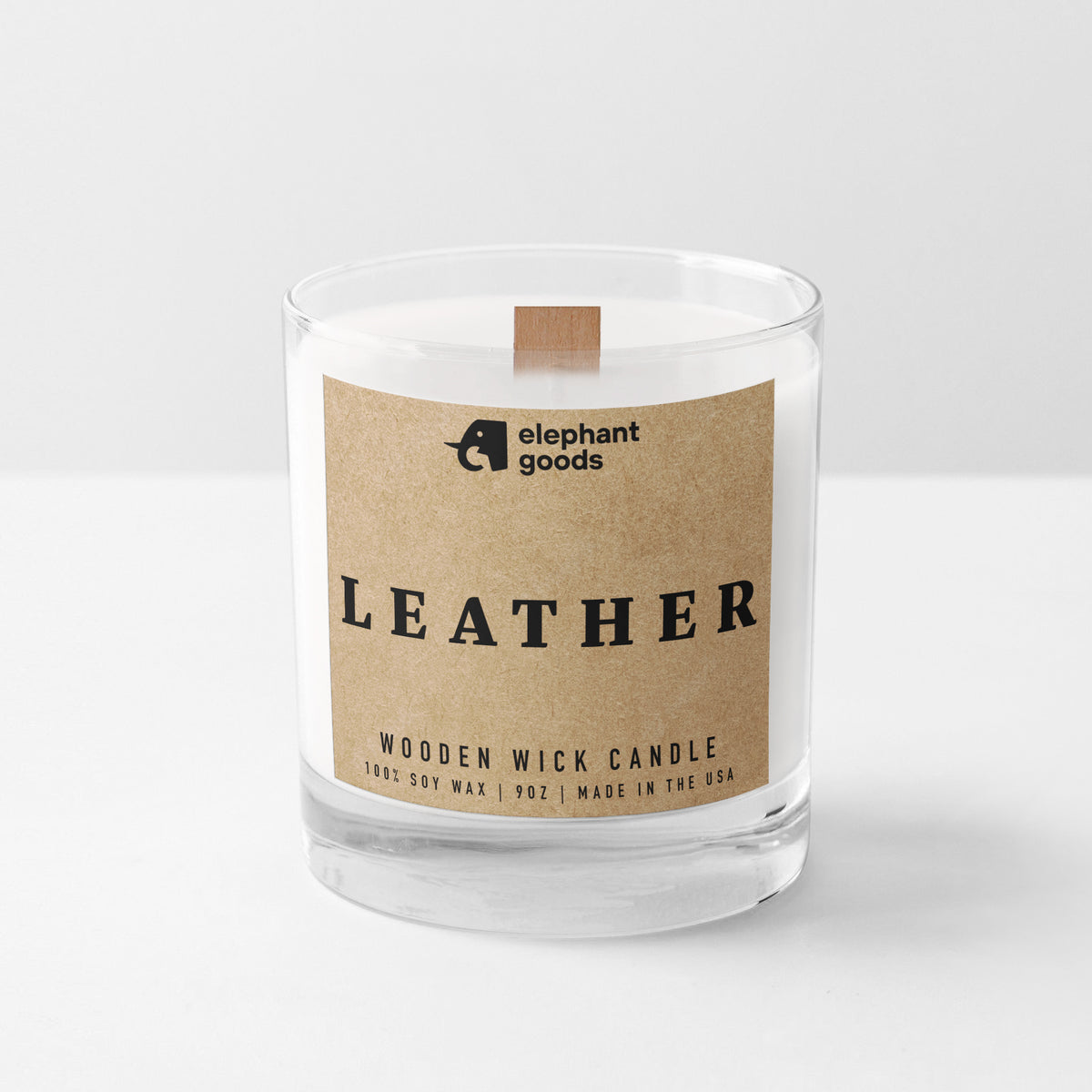 Leather 9oz Wood Wick Candle by Elephant Goods